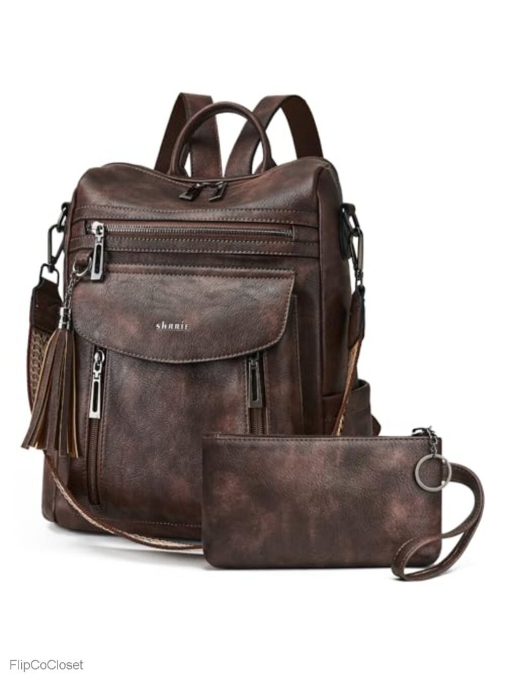 Faux Leather Backpack Purse Convertible Shoulder Bag with Wristlet